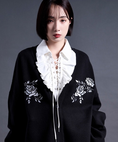 Ellno Loset（エルノロゼット） カーディガン ローズ刺繍カーディガン
