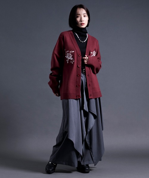 sinoon カーディガン　ローズ刺繍カーディガン sinoon】24FW Rose Flower Cardigan 3色 カーディガン (sinoon