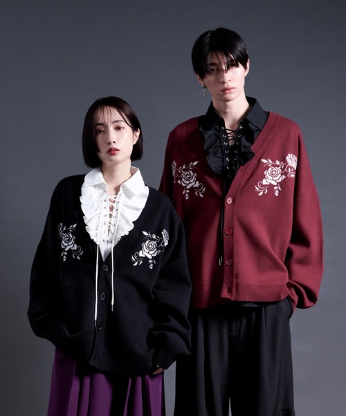 Ellno Loset（エルノロゼット） カーディガン ローズ刺繍カーディガン