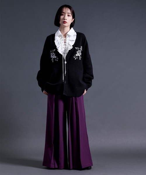 Ellno Loset（エルノロゼット） カーディガン ローズ刺繍カーディガン