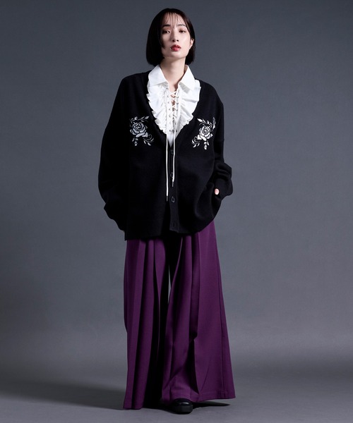 Ellno Loset（エルノロゼット） カーディガン ローズ刺繍カーディガン