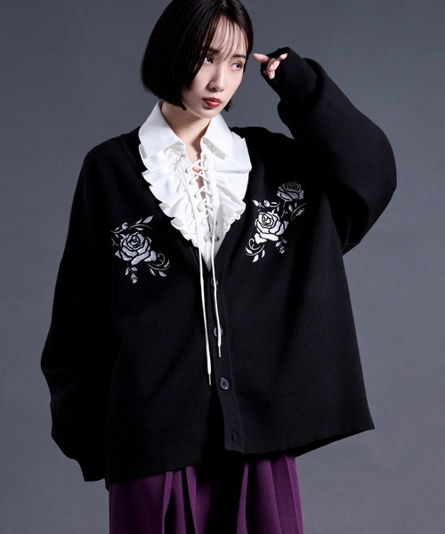 【オシャレ⭐L’EST ROSE】黒　カーディガン　サイズ2 L'EST ROSE - 【オシャレ⭐L'EST ROSE】黒 カーディガン サイズ2の通販
