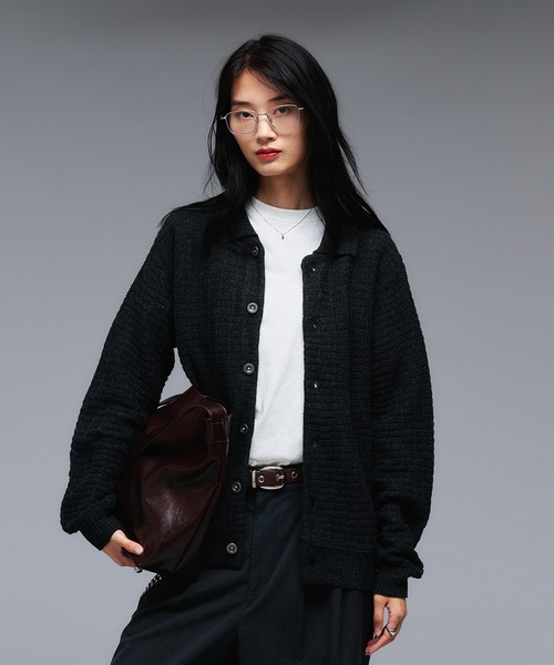 Adoon plain カーディガン KNIT PORO CARDIGAN / ニットポロ