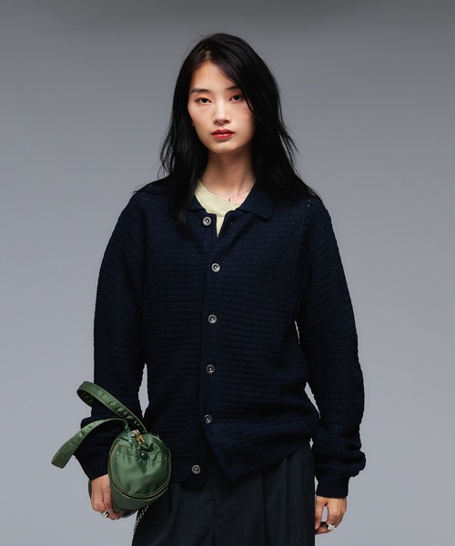 Adoon plain カーディガン KNIT PORO CARDIGAN / ニットポロ