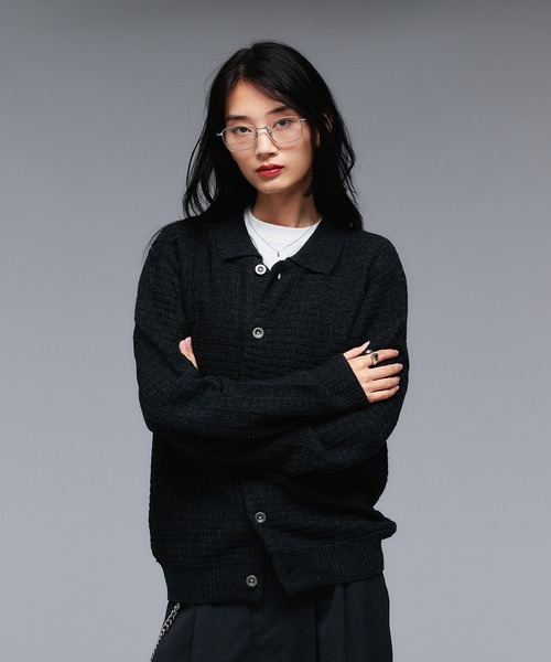 Adoon plain カーディガン KNIT PORO CARDIGAN / ニットポロ