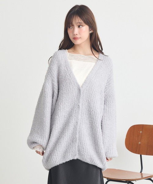 PESERICO 美品 カーディガン スパンコール Vネック 半袖 ブルーグレー earth music&ecology（アース ミュージック＆エコロジー