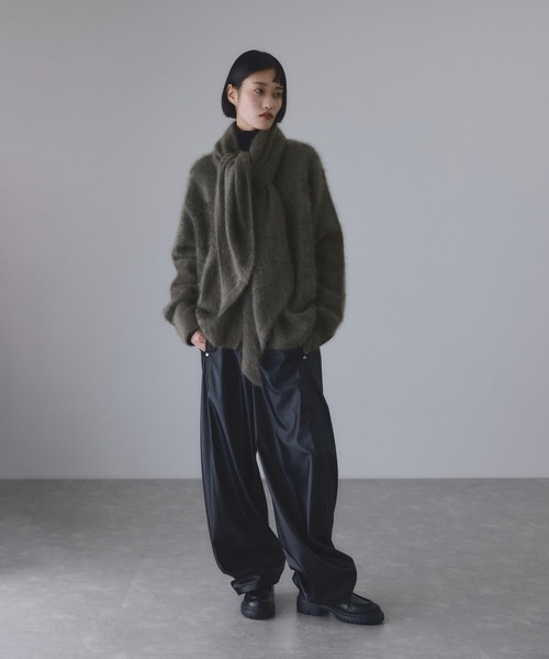 ADAM ET ROPÉ FEMME ブラッシュカーディガン  ブラック ADAM ET ROPE'（アダムエロペ） カーディガン ブラッシュカシミヤV