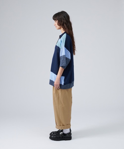 「ONCILY」 半袖ニット LARGE ネイビー メンズ_画像5