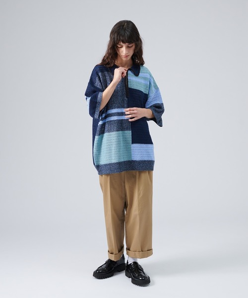 「ONCILY」 半袖ニット LARGE ネイビー メンズ_画像6