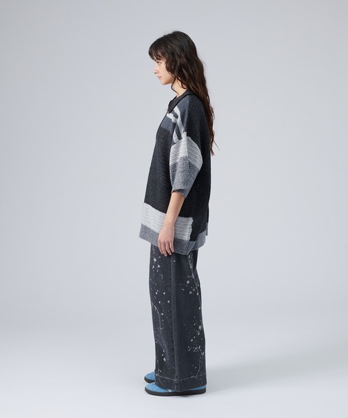 「ONCILY」 半袖ニット LARGE ネイビー メンズ_画像8