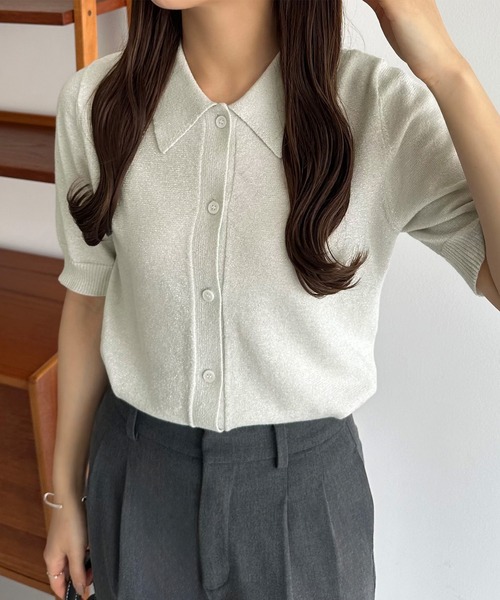 「callautia」 ニットカーディガン MEDIUM グレー レディース_画像7