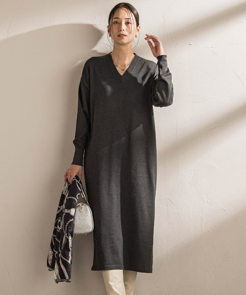 試着のみ✨アドーア　フォルムド ニット ワンピース ドレス　ブラック　38 試着のみ✨アドーア フォルムド ニット ワンピース ドレス ブラック 38