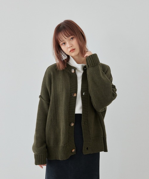 「flaner」 ニットカーディガン FREE カーキ レディース_画像2