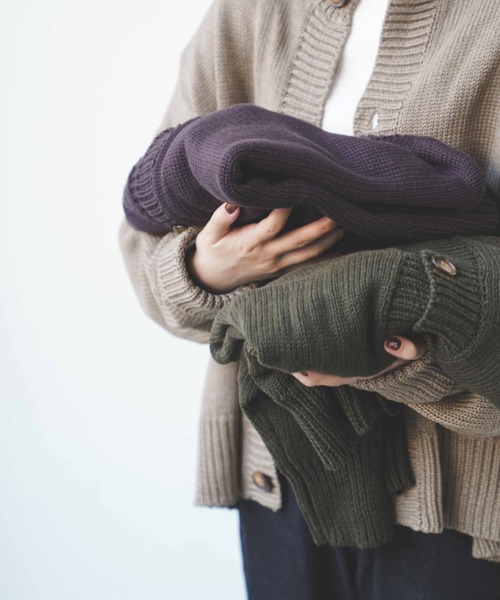 「flaner」 ニットカーディガン FREE カーキ レディース_画像4