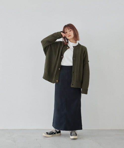 「flaner」 ニットカーディガン FREE カーキ レディース_画像8