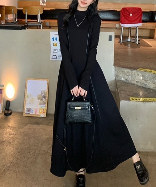 Diosfront ワンピース パイピングAラインロングワンピース : ZOZOTOWN