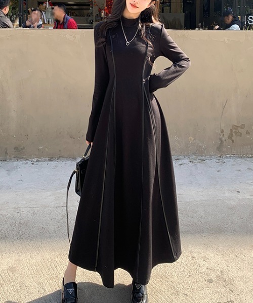 Diosfront ワンピース パイピングAラインロングワンピース : ZOZOTOWN