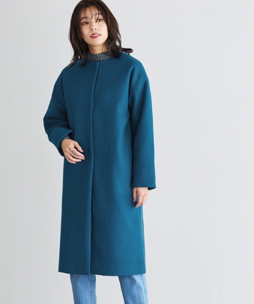 「Pierrot」 ノーカラーコート M ネイビー レディース_画像4
