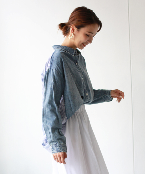 「REAL CUBE」 「CYNICAL」長袖シャツ M ブルー レディース_画像2