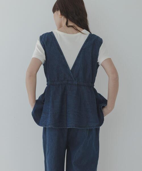 サロペット オーバーオール クロス刺繍ペプラムサロペット レディースの画像