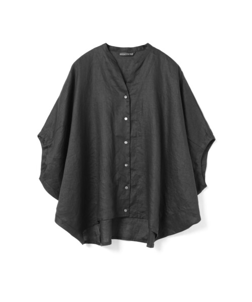 ブラウス シャツ mizuiro ind リネンスタンドカラーコクーンシャツ レディースの画像