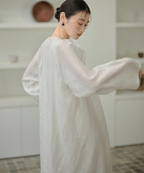 ワンピース Drape front cotton blend long dress /コットンブレンド