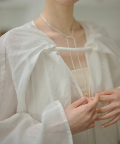 ワンピース Drape front cotton blend long dress /コットンブレンド