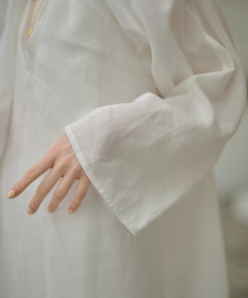 ワンピース Drape front cotton blend long dress /コットンブレンド