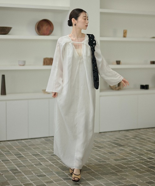 完売商品！ANDREA&Coグラデーションシフォンロングワンピース ワンピース Drape front cotton blend long dress /コットンブレンド