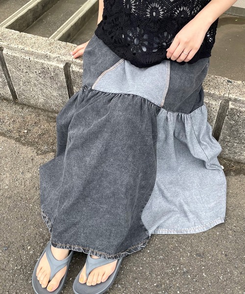 CRB デニムスカート 配色デニムフレアロングスカート : ZOZOTOWN Yahoo