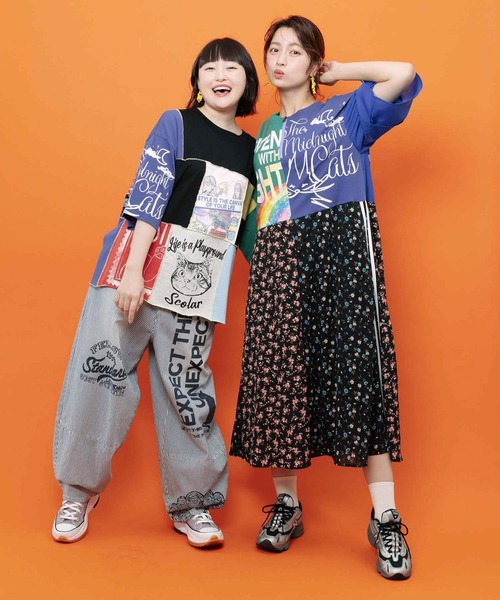 【scolar】配色×花柄異素材切替アシメワンピース ScoLar（スカラー） ワンピース 配色×花柄 異素材切替アシメワンピース
