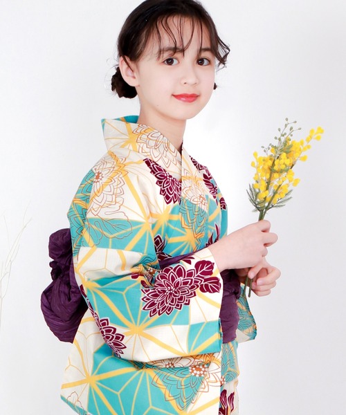 浴衣 簡単着付け セパレート 浴衣 女の子 2点セット( セパレート浴衣 + 帯 ) キッズ 子供 女の子の画像