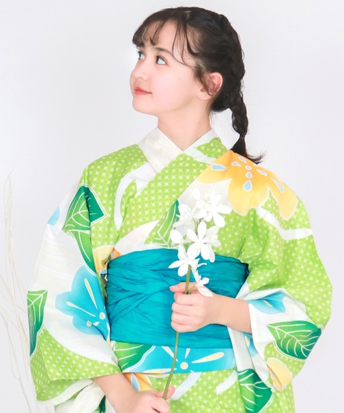 浴衣 簡単着付け セパレート 浴衣 女の子 2点セット( セパレート浴衣 + 帯 ) キッズ 子供 女の子の画像