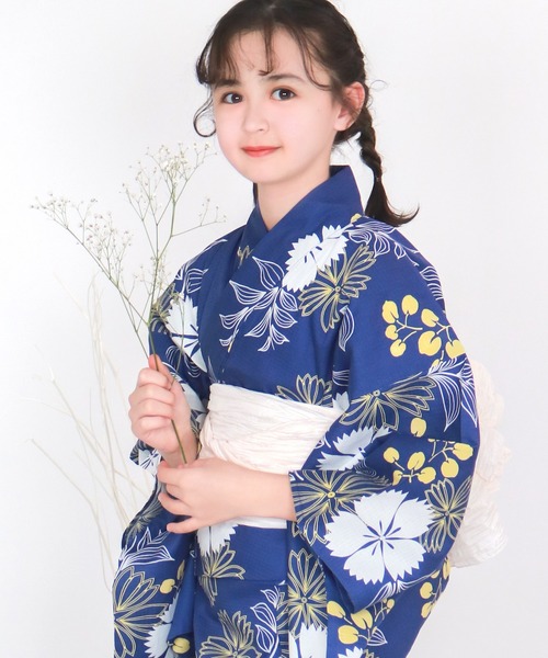 浴衣 簡単着付け セパレート 浴衣 女の子 2点セット( セパレート浴衣 + 帯 ) キッズ 子供 女の子の画像