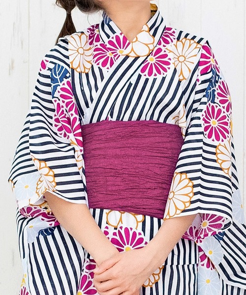 浴衣 簡単着付け セパレート 浴衣 女の子 2点セット( セパレート浴衣 + 帯 ) キッズ 子供 女の子の画像