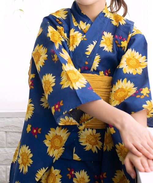浴衣 簡単着付け セパレート 浴衣 女の子 2点セット( セパレート浴衣 + 帯 ) キッズ 子供 女の子の画像