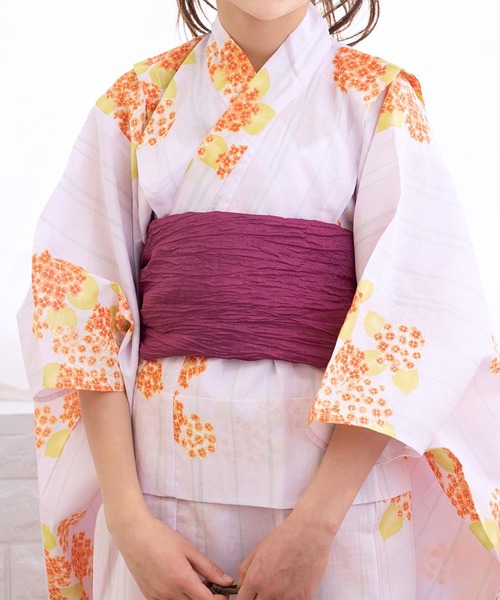 浴衣 簡単着付け セパレート 浴衣 女の子 2点セット( セパレート浴衣 + 帯 ) キッズ 子供 女の子の画像