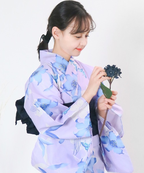 浴衣 簡単着付け セパレート 浴衣 女の子 2点セット( セパレート浴衣 + 帯 ) キッズ 子供 女の子の画像