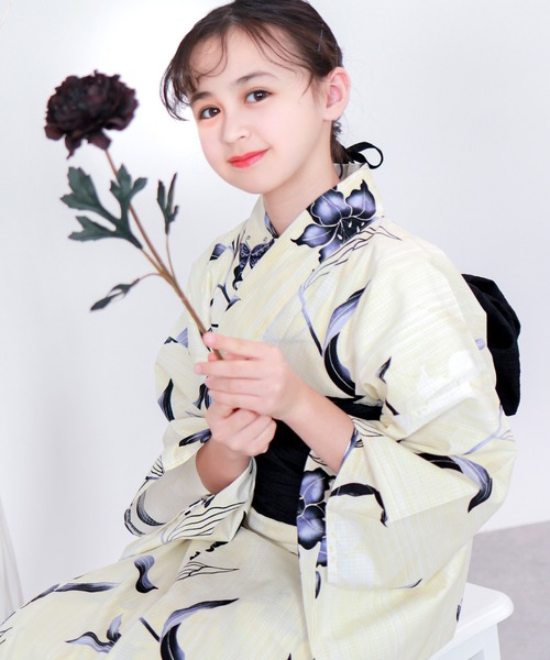 浴衣 簡単着付け セパレート 浴衣 女の子 2点セット( セパレート浴衣 + 帯 ) キッズ 子供 女の子の画像
