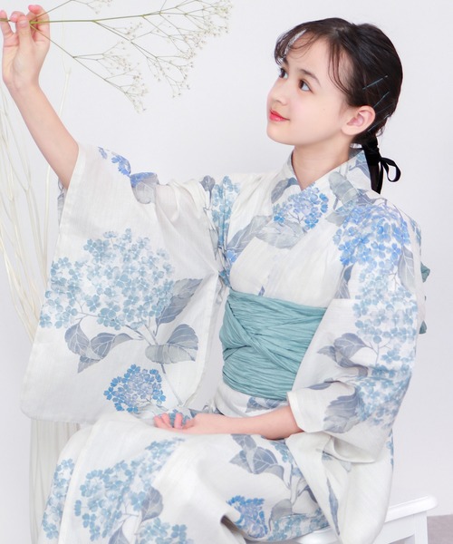 浴衣 簡単着付け セパレート 浴衣 女の子 2点セット( セパレート浴衣 + 帯 ) キッズ 子供 女の子の画像