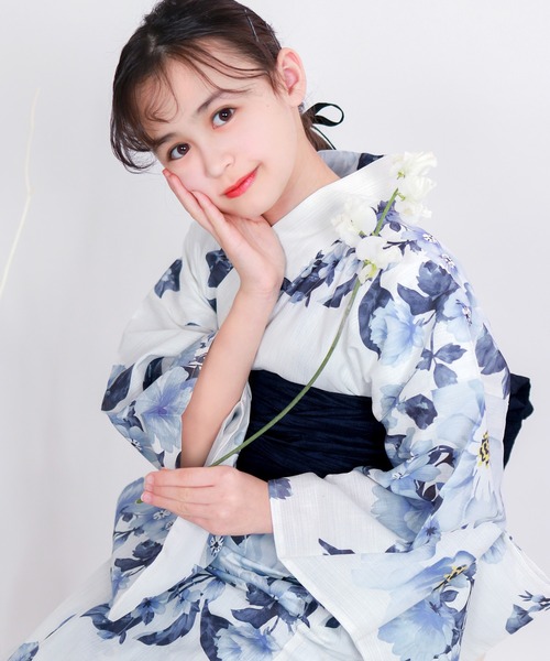 浴衣 簡単着付け セパレート 浴衣 女の子 2点セット( セパレート浴衣 + 帯 ) キッズ 子供 女の子の画像