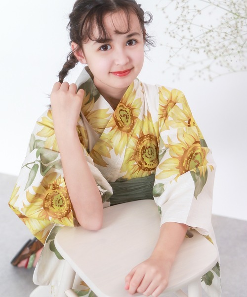 浴衣 簡単着付け セパレート 浴衣 女の子 2点セット( セパレート浴衣 + 帯 ) キッズ 子供 女の子の画像
