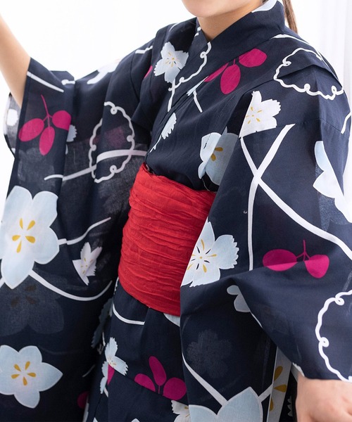 浴衣 簡単着付け セパレート 浴衣 女の子 2点セット( セパレート浴衣 + 帯 ) キッズ 子供 女の子の画像