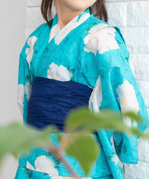 浴衣 簡単着付け セパレート 浴衣 女の子 2点セット( セパレート浴衣 + 帯 ) キッズ 子供 女の子の画像