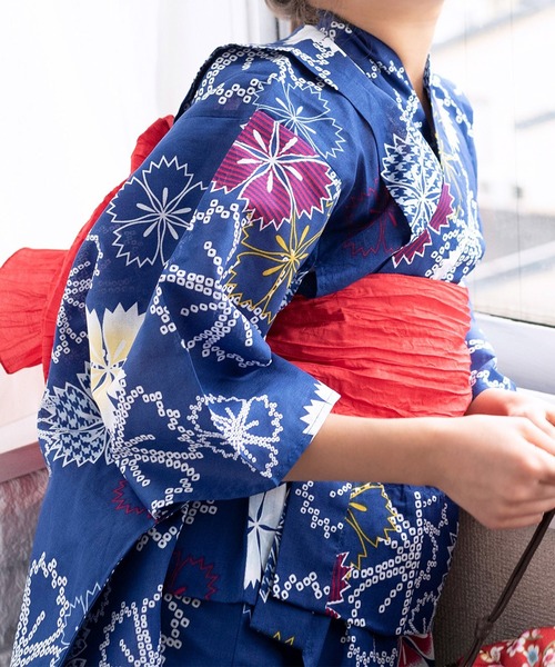 浴衣 簡単着付け セパレート 浴衣 女の子 2点セット( セパレート浴衣 + 帯 ) キッズ 子供 女の子の画像