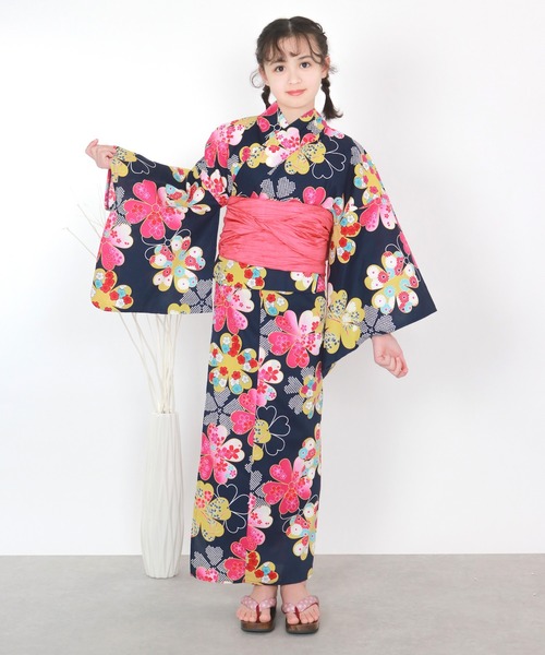 浴衣 簡単着付け セパレート 浴衣 女の子 2点セット( セパレート浴衣 + 帯 ) キッズ 子供 女の子の画像