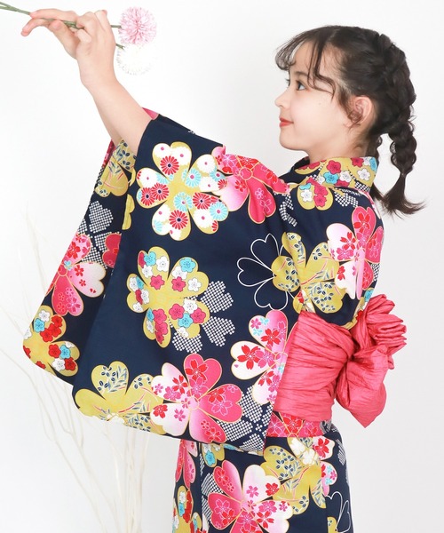 浴衣 簡単着付け セパレート 浴衣 女の子 2点セット( セパレート浴衣 + 帯 ) キッズ 子供 女の子の画像