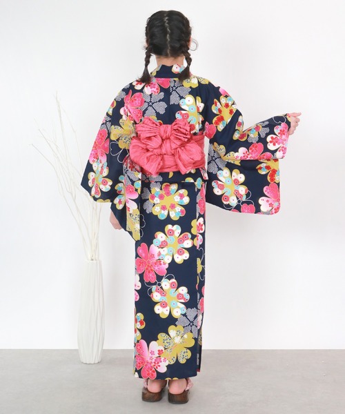 浴衣 簡単着付け セパレート 浴衣 女の子 2点セット( セパレート浴衣 + 帯 ) キッズ 子供 女の子の画像
