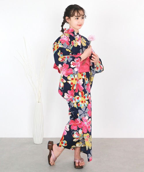 浴衣 簡単着付け セパレート 浴衣 女の子 2点セット( セパレート浴衣 + 帯 ) キッズ 子供 女の子の画像