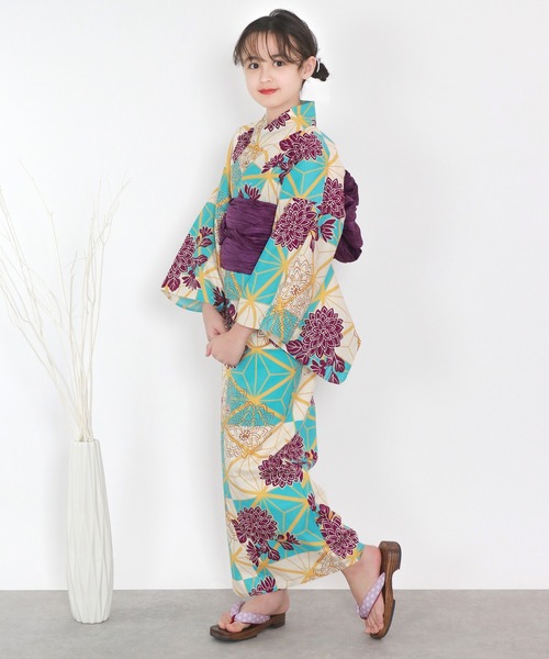 浴衣 簡単着付け セパレート 浴衣 女の子 2点セット( セパレート浴衣 + 帯 ) キッズ 子供 女の子の画像